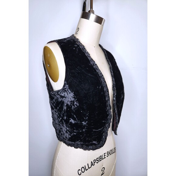 Vintage Black VELVET Vest Cropped by ARTBRO Black Velvet Bolero Vest Sequined XS - Picture 4 of 10